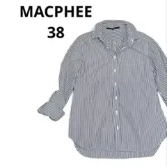 【美品MACPHEEマカフィー38】ネイビーストライプ長袖シャツブラウスコットン