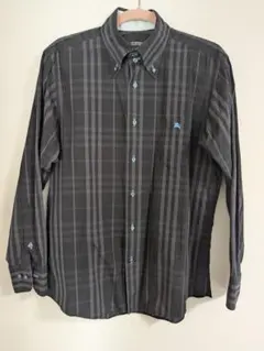 グレー系チェック柄長袖シャツ