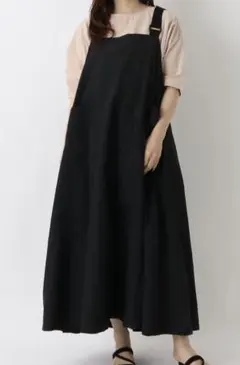 ナチュラン　m.n 　ナイロンジャンパースカート ロング丈 ブラック