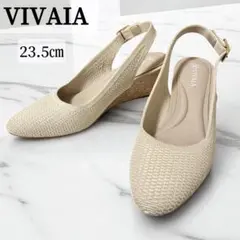 【極美品】VIVAIA パンプス　フラット　ベージュ　ニット　ストラップ　24 極美品】VIVAIA パンプス フラット ベージュ ニット ストラップ 24