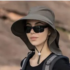 新品✨UVカット サンバイザー つば広帽子 撥水 日よけハット カーキ 登山