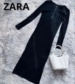 ZARA リブニット　ワンピース　春ワンピース　黒