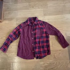 赤と青のチェック柄長袖シャツ ネル生地130cm