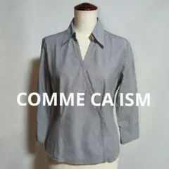 COMME CA ISM ストライプ柄７分袖ラップシャツ Ｌサイズ コムサイズム