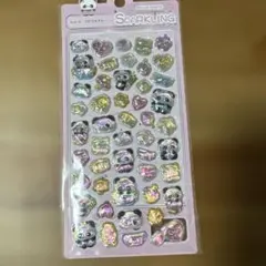 パンダとハートの3Dスパークリングシール　ぷくぷくシール