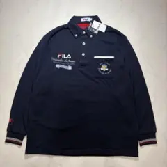 新品タグ付 ☆ FILA 裏起毛 ビッグ刺しゅう 長袖ポロシャツ M 紺