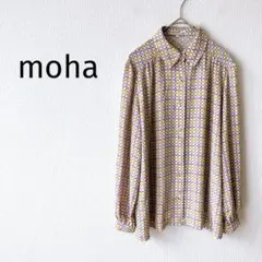 【moha】長袖ブラウス シャツ レトロ感 スクエアジオメトリック柄 ゆったり