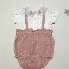 バースデイ futafuta いちご刺繍付きドット柄ロンパース 80