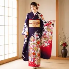 美品 正絹振袖3点セット Sサイズ 紫 桜 御所車 成人式 前撮り | Mercari
