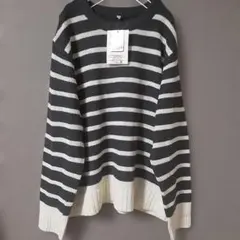 しまむら　プラスサイズ　ボーダーニット　セーター　ダークグレー　ゆったり