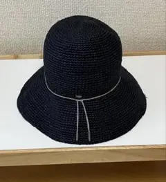ヘレンカミンスキー ラフィア100% ブラック ブリム8cm金具ゴールド