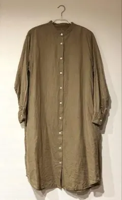 無印良品　リネン長袖 シャツワンピース ノーカラー　Sサイズ