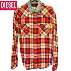 ディーゼル　ネルシャツ 赤 青 チェック デニム襟　人気商品