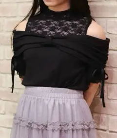 axesfemmePOETIQUE リボンデザイン肩あきプルオーバー Mブラック