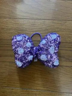 ミニーちゃん スパンコール リボン ヘアゴム 紫