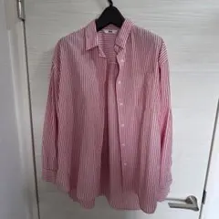 UNIQLO 赤と白のストライプ 長袖シャツ L