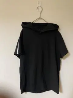 24時間以内発送　黒 フード付き 半袖パーカー　M 1-15