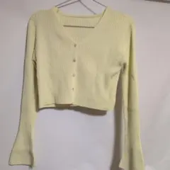 パステルイエロー リブニット カーディガン