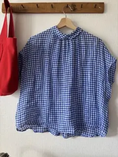 美品　Veritecoeur ギンガムチェックリネンブラウス　nestrobeのサムネイル
