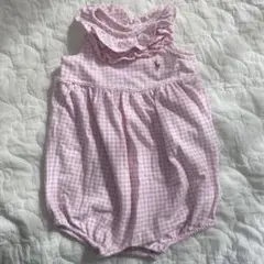 ラルフローレン　ピンク ギンガムチェックロンパース