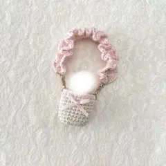 ミニチュアドール持ち運びフリルストラップ◎ベビーピンク◎