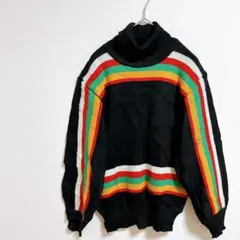 美品✨ カラフル タートルネック ニット ボーダー 派手 虹 ストライプ