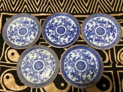 有田、伊万里焼 染付覆輪付輪花型7寸皿(5枚セット)