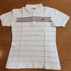 LACOSTE ホワイト ストライプ ポロシャツ 半袖