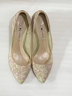 ダイアナ パンプス ピンク グリーン 23.5 刺繍 チュール 春 シアー