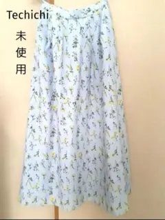 未使用テチチTechichi　草花柄ギャザーフレアスカートロング水色　フラワー柄のサムネイル
