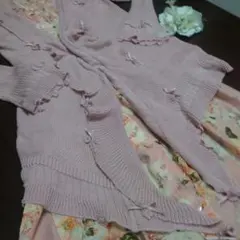 ピンクハウス♥️綿麻✨お花モチーフ＆リボンが可愛い♥️ピンクロングカーディガン