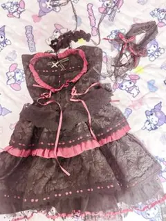 ゴスロリドレス 黒とピンク ロリータ ワンピース