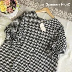 サマンサモスモス　新品✨　ギンガムチェック　キャンディ　リボンリネンワンピース
