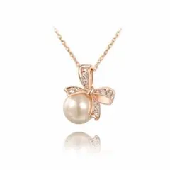 パール リボン ネックレス ローズゴールド 真珠 EARTHER RING