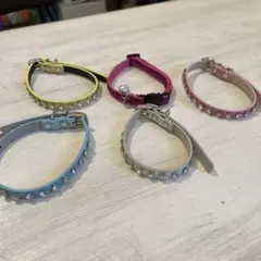 カラフル ストーン付き 犬用　猫用　首輪 5点セット