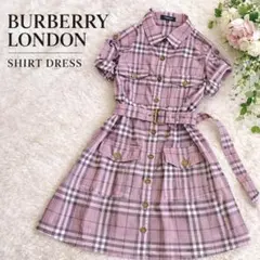 美品⭐️バーバリーロンドン ノバチェック 金ボタン ベルト シャツワンピース42