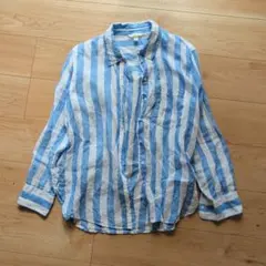 H&M リネン混 ストライプシャツ ブルー ホワイトのサムネイル