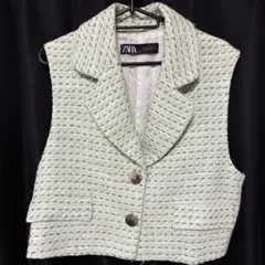 ZARA ツイード ベスト グリーン Mサイズ