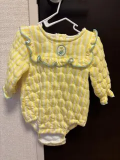 バースデー　イエローとホワイトのストライプロンパース 70