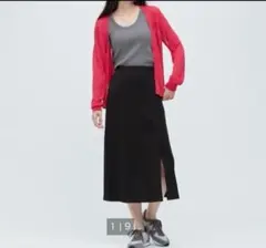 ユニクロ ストレッチダブルフェイススリットスカート 丈標準 M ブラック 黒