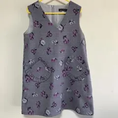 BeBe 花柄チェック ノースリーブワンピース ジャンパースカート120cm