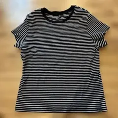 GU ボーダー柄 半袖リブTシャツ XL