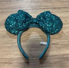 ディズニーミニーちゃん　スパンコール　カチューシャ　エメラルドグリーン