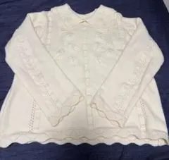 アイボリー 花柄刺繍 長袖ニット