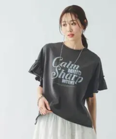 グローバルワーク　ヘビロッTE Eフリルプリント半袖　スミクロ　Lサイズ　新品のサムネイル