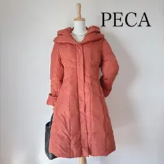 【美品】PECA ダウンロングコート　ショール衿　コーラルオレンジ　13号　XL