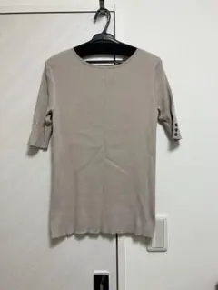 PLST プラステ UVレーヨンナイロンボートネックリブニット　ベージュ　五分袖