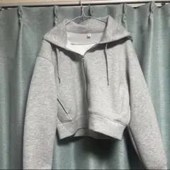 GU グレー フルジップ フード付き パーカー XL