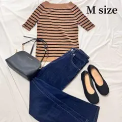 【コーデ売り】半袖ボーダー柄カットソー＋デニムパンツ　カジュアルコーデ　M相当