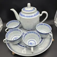中国景徳鎮茶器セット ティーポットと茶碗４個 トレー　セット